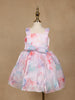 Pastel Watercolor Print Satin Party Frock with Pearl Bow Accent - Diadem