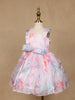 Pastel Watercolor Print Satin Party Frock with Pearl Bow Accent - Diadem