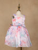 Pastel Watercolor Print Satin Party Frock with Pearl Bow Accent - Diadem