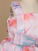 Pastel Watercolor Print Satin Party Frock with Pearl Bow Accent - Diadem