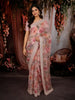 Patel Pink Floral Printed Design Pure Organza Party Wear Saree with Zari Border