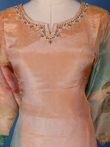 Peach-Orange Floral Embroidered Sequin Work Georgette Salwar Suit - Diadem