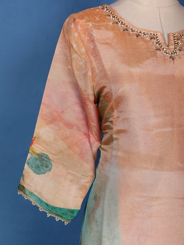 Peach-Orange Floral Embroidered Sequin Work Georgette Salwar Suit - Diadem