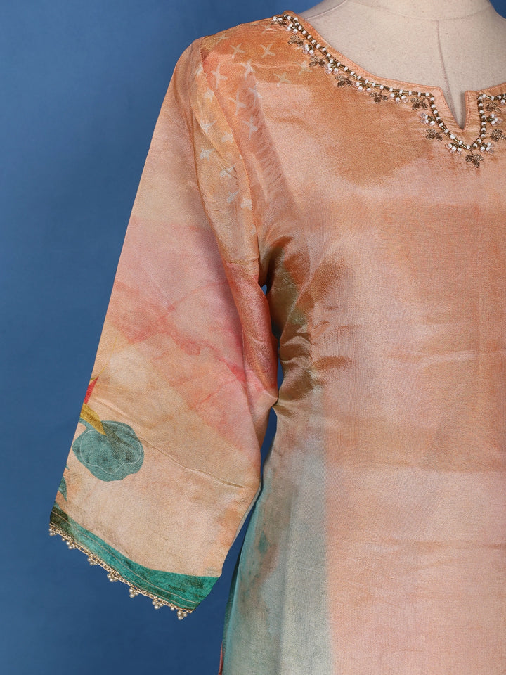 Peach-Orange Floral Embroidered Sequin Work Georgette Salwar Suit - Diadem
