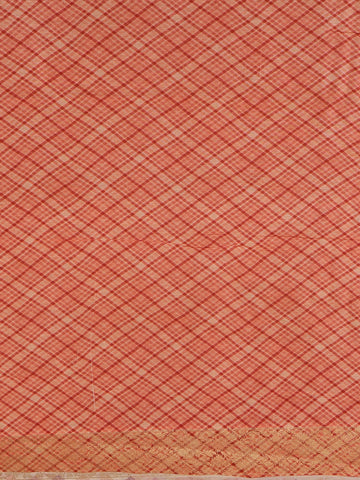 Peach Banarasi Saree with Checked Design on the Body and Contrast Border - Diadem