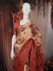 Peach Beige Floral Woven Design Pure Tussar Saree with Contrast Terracotta Rust Border