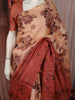 Peach Beige Floral Woven Design Pure Tussar Saree with Contrast Terracotta Rust Border