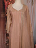 Peach Beige Striped Beads Embellished Tissue Organza Salwar Suit