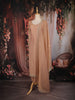 Peach Beige Striped Beads Embellished Tissue Organza Salwar Suit
