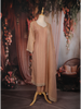 Peach Beige Striped Beads Embellished Tissue Organza Salwar Suit
