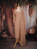 Peach Beige Striped Beads Embellished Tissue Organza Salwar Suit