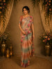 Peach Brown Floral Printed Design Semi Tussar Saree