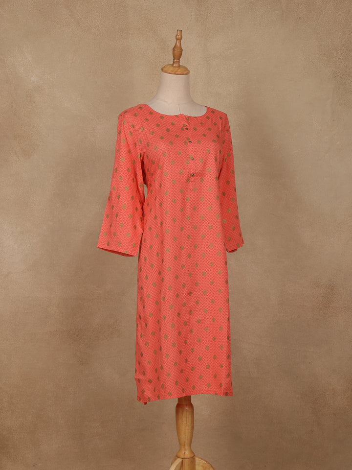 Peach Checks Printed Cotton Kurti - Diadem