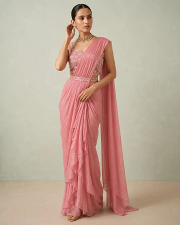 Peach Chiffon Saree