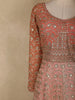 Peach Coral Heavy Sequins and Zari Embroidered Georgette Gown with Dupatta