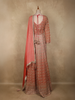 Peach Coral Heavy Sequins and Zari Embroidered Georgette Gown with Dupatta