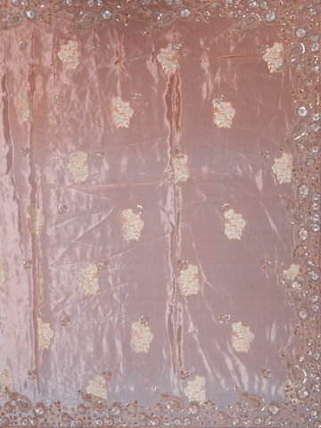 Peach Floral Design Satin Saree - Diadem