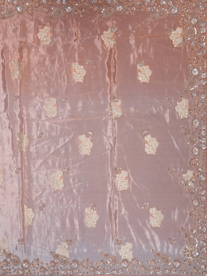 Peach Floral Design Satin Saree - Diadem