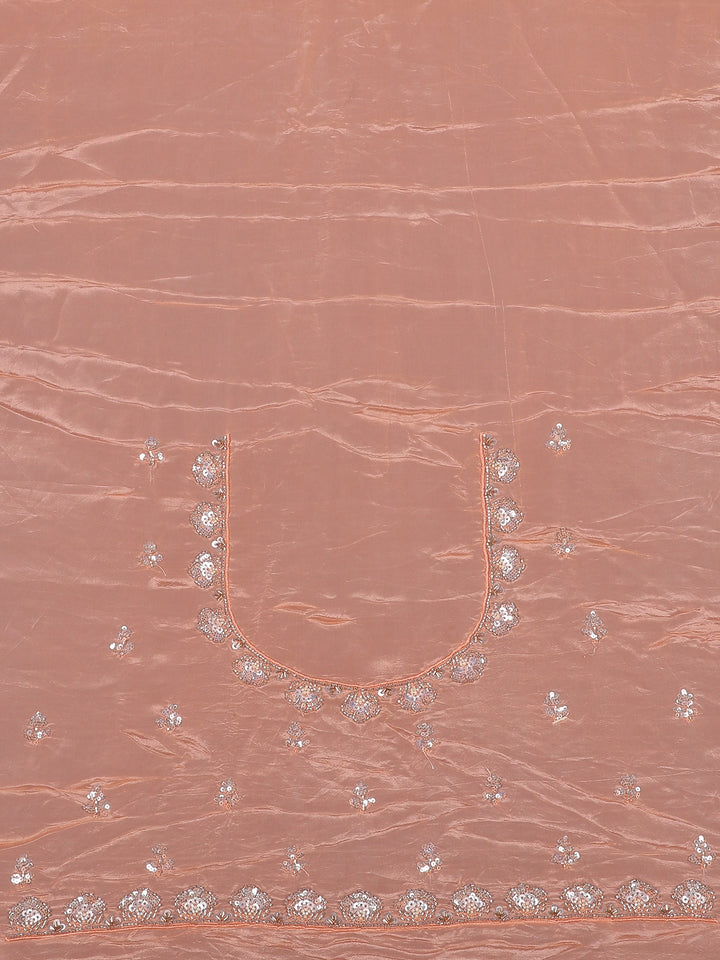 Peach Floral Design Satin Saree - Diadem