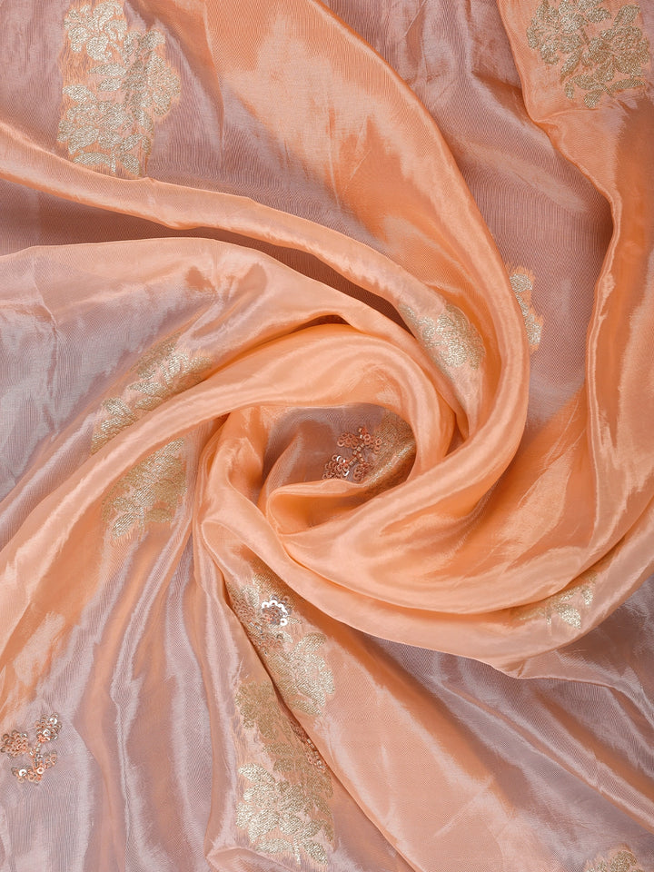 Peach Floral Design Satin Saree - Diadem