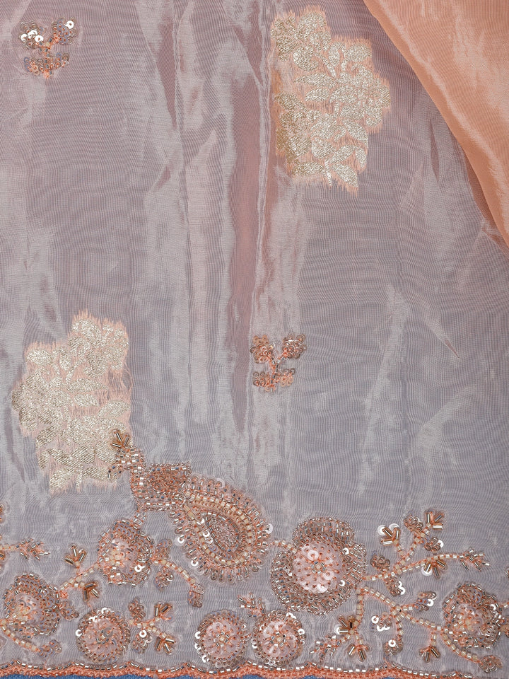 Peach Floral Design Satin Saree - Diadem