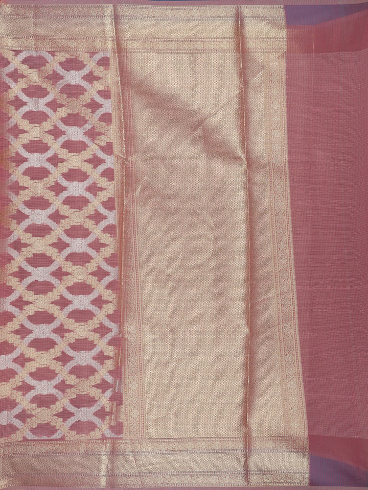 Peach Floral Design Semi Tissue Saree - Diadem