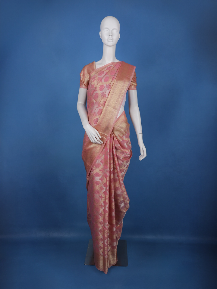 Peach Floral Design Semi Tissue Saree - Diadem