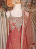 Peach Floral Embroidered Design Organza Palazzo Suit