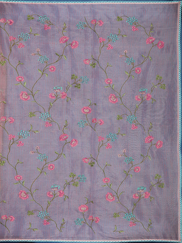 Peach Floral Embroidered Kota Cotton Saree - Diadem