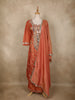 Peach Floral Embroidered Tissue Silk Palazzo Suit with Dupatta