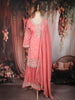 Peach Floral Embroidered Tissue Silk Sharara Suit with Dupatta