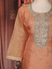 Peach Floral Embroidered Tissue Silk Straight Cut Salwar Suit with Dupatta
