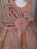Peach Floral Glitter Design Net Kids Gown with Oversized Bow Detailing