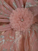 Peach Floral Glitter Design Net Kids Gown with Oversized Bow Detailing
