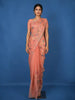 Peach Floral Motif Embroidered Chandheri Cotton Saree