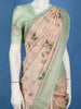 Peach Floral Printed Design Tussar Saree