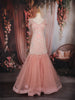 Peach Floral Sequins Embroidered Net Mermaid Gown with Beaded Tassel Sleeves