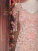 Peach Floral Sequins Embroidered Net Mermaid Gown with Beaded Tassel Sleeves