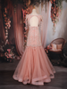 Peach Floral Sequins Embroidered Net Mermaid Gown with Beaded Tassel Sleeves
