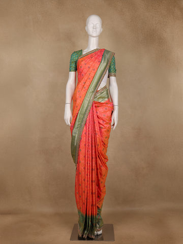 Peach Geometric Diamond Designed Silk Saree - Diadem