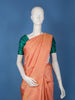 Peach Geometric Woven Pure Silk Saree With Contrast Teal Blue Pallu And Blouse