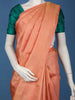 Peach Geometric Woven Pure Silk Saree With Contrast Teal Blue Pallu And Blouse