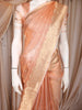 Peach Gold Butta Woven Design Tissue Saree with Gold Zari Border