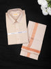 Peach Gold Checked Woven Design Shirt with Copper Zari Border Matching Dhoti Set