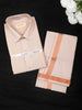 Peach Gold Checked Woven Design Shirt with Copper Zari Border Matching Dhoti Set