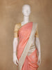 Peach Leaf Woven Soft Silk Saree With Beige Contrast Border - Diadem