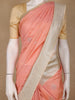 Peach Leaf Woven Soft Silk Saree With Beige Contrast Border - Diadem
