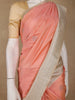 Peach Leaf Woven Soft Silk Saree With Beige Contrast Border - Diadem