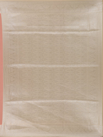 Peach Leaf Woven Soft Silk Saree With Beige Contrast Border - Diadem