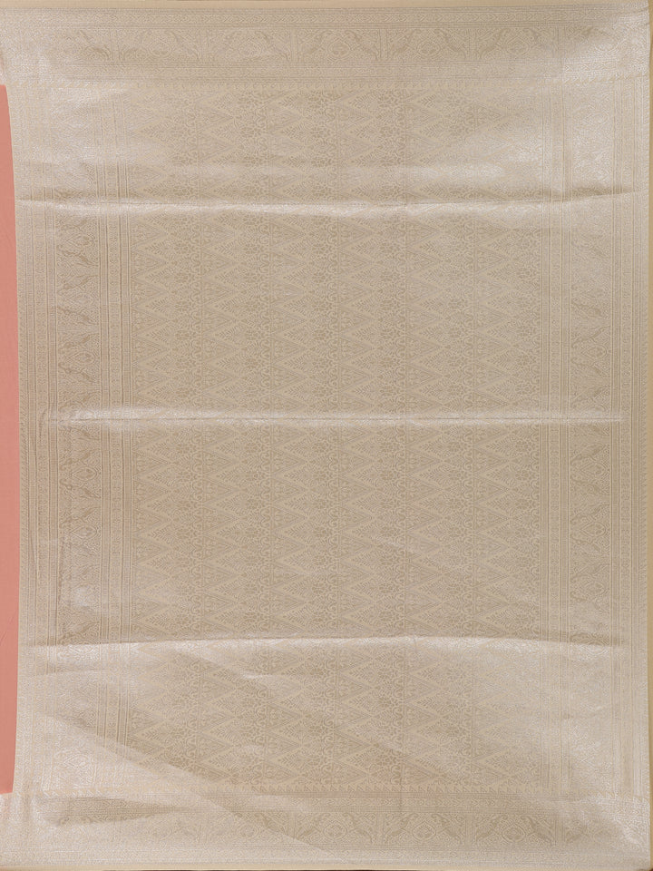 Peach Leaf Woven Soft Silk Saree With Beige Contrast Border - Diadem